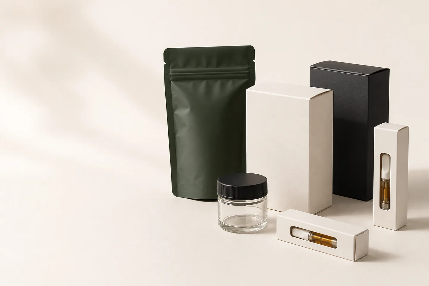 Custom packaging collection with jars, a pouch and retail cartons